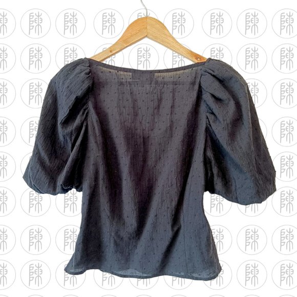 Black Topshop Textured Dot Puff Sleeve Blouse Top Size 8 - Picture 3 of 3